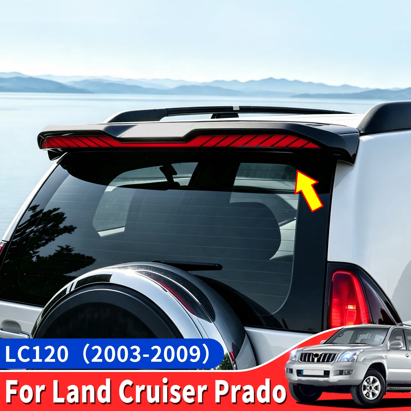 For 2003-2009 Toyota Land Cruiser Prado LC120 J120 Dragon Scale Roof Spoiler LED Dynamic Turn Signal Rear Wing Accessories