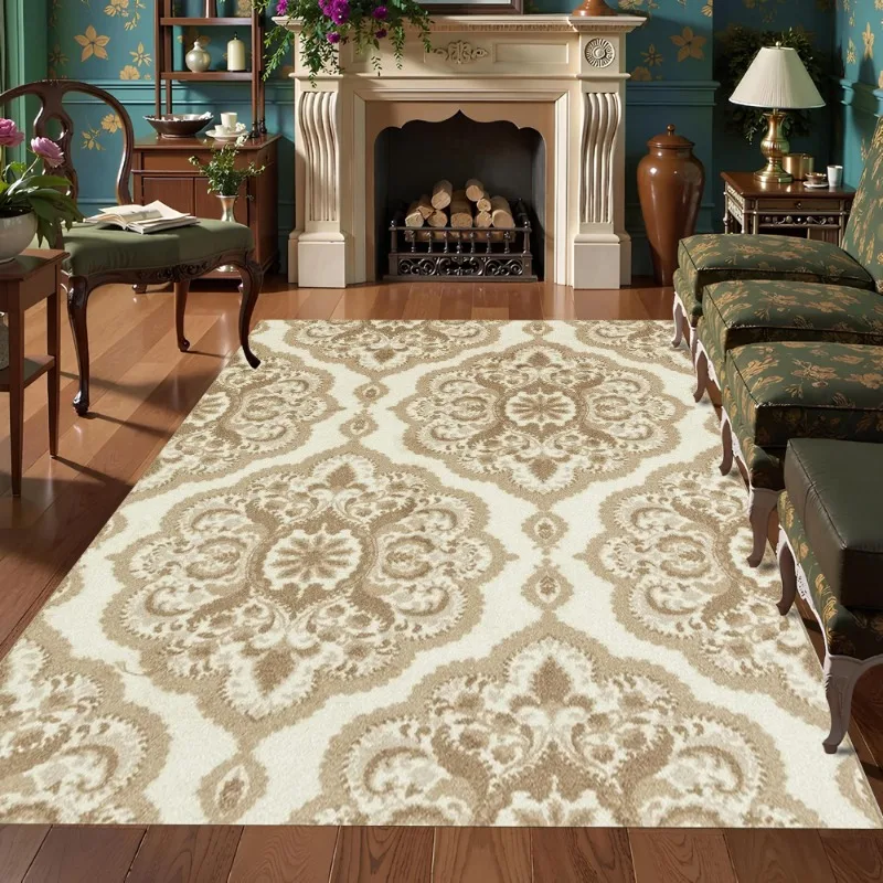 Bohemian Style Geometric Flowers Print Carpet Retro Trendy Home Decor Rug Non-Slip Living Room Bedroom Kitchen Decor Floor Mat