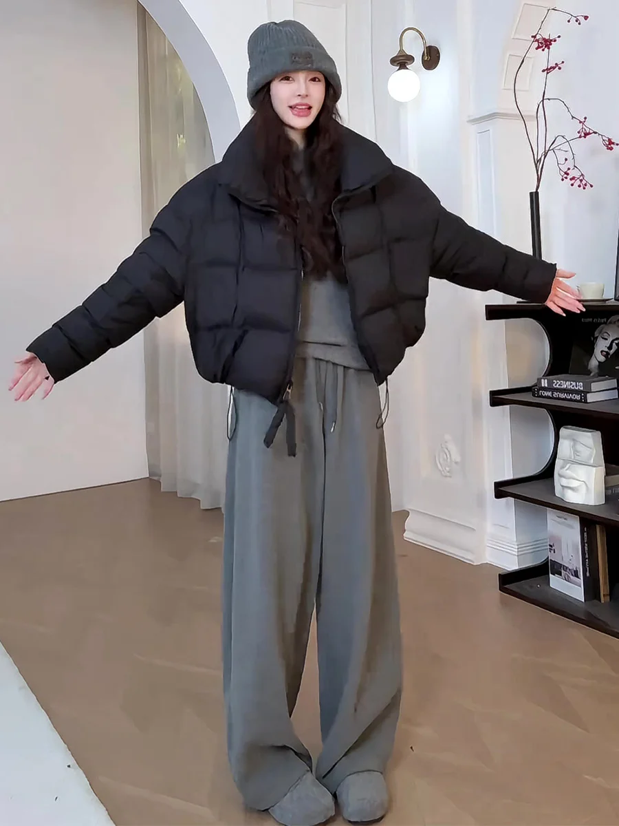 Jaqueta Casual de Inverno para Mulheres, Puffer, Quente, 90% de Pluma Branca, Casaco com Gola Alta e Zíper