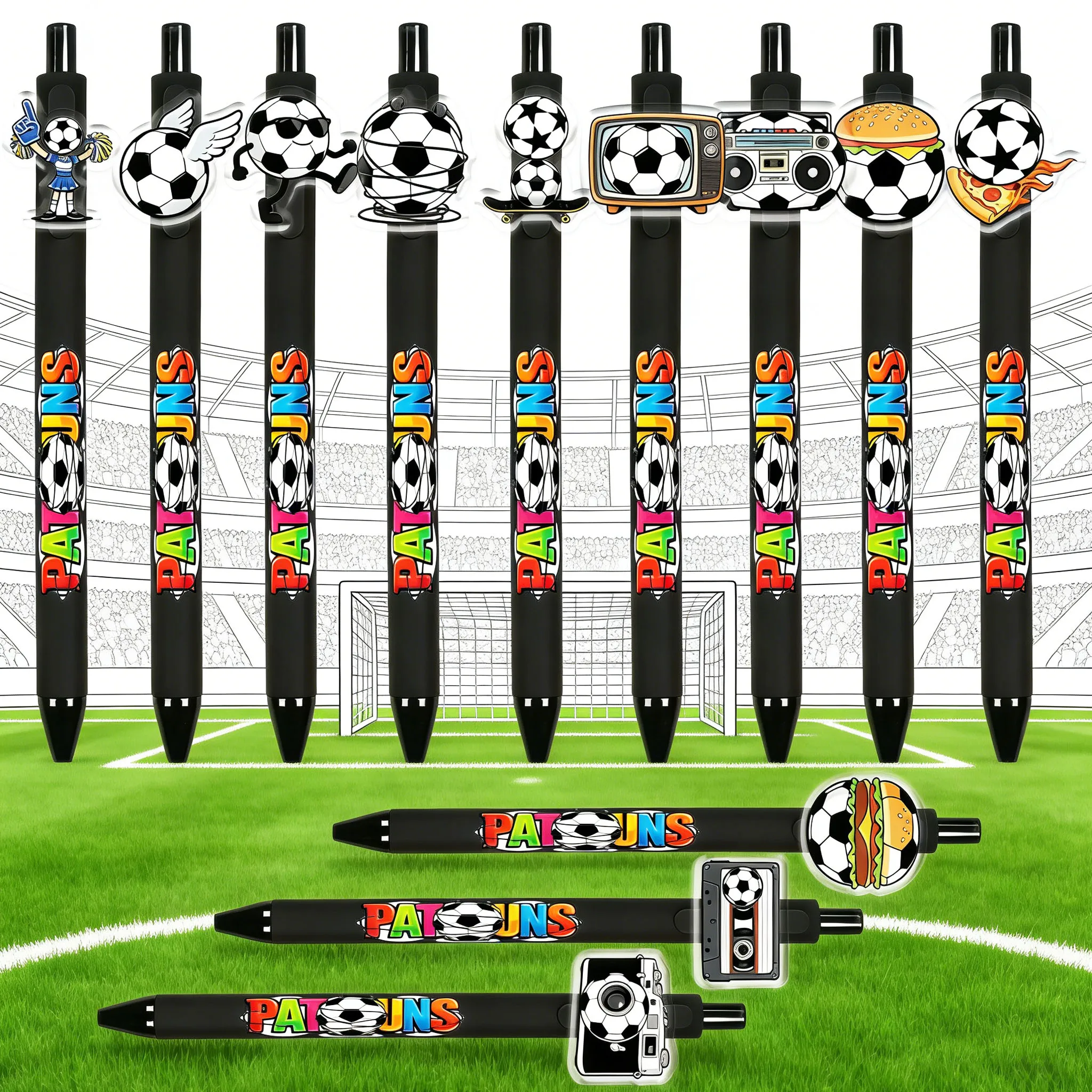 

12pcs/18pcs Dynamic football line sports style ballpoint pen Classic black prize ballpoint pen