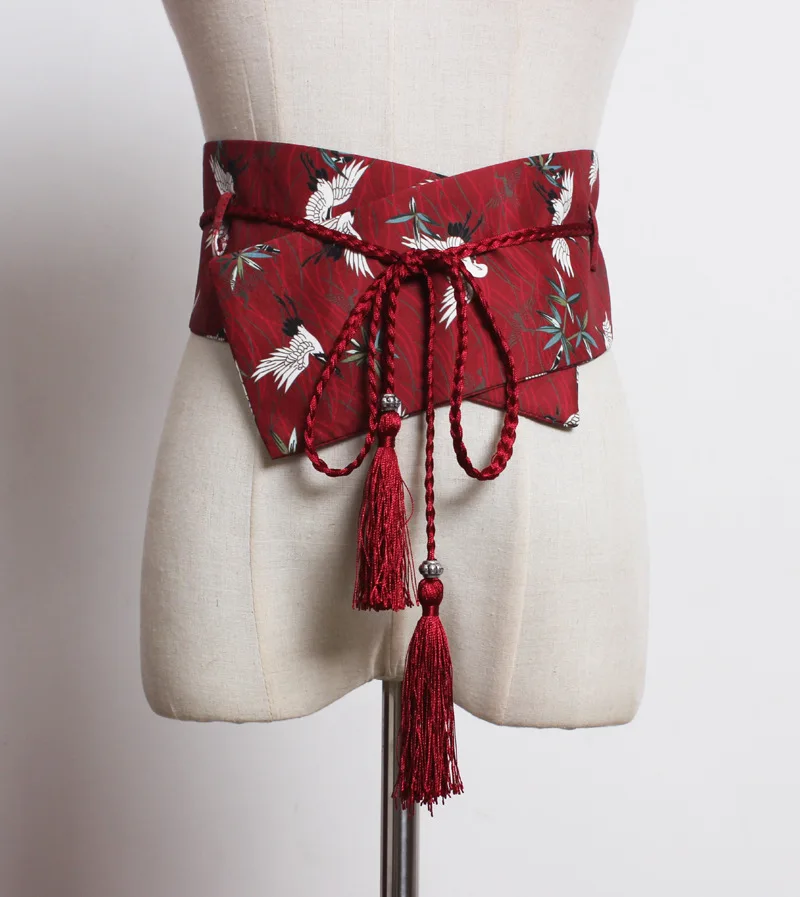 

Новый весенне-летний новый ретро японский пояс из ткани с принтом журавля, женский декоративный пояс, женские поясные ремни Hanfu