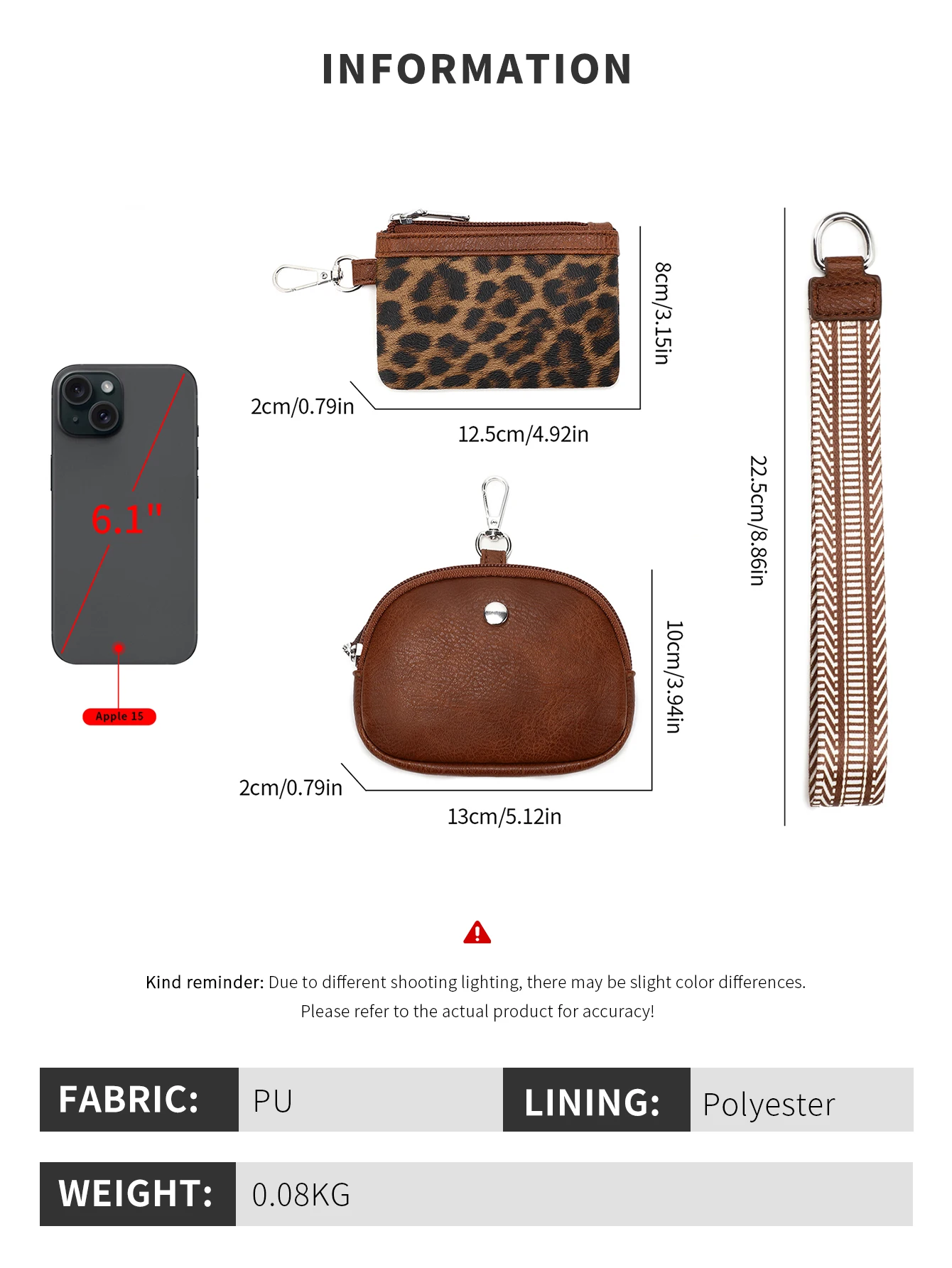 MIYIN Modische Mini-Reißverschluss-Handgelenktasche für Damen, Doppeltaschen-Handgelenkstasche, Tragbare Schlüsselanhänger-Geldbörse, Abnehmbarer Kleiner Münzbeutel – Detail 6
