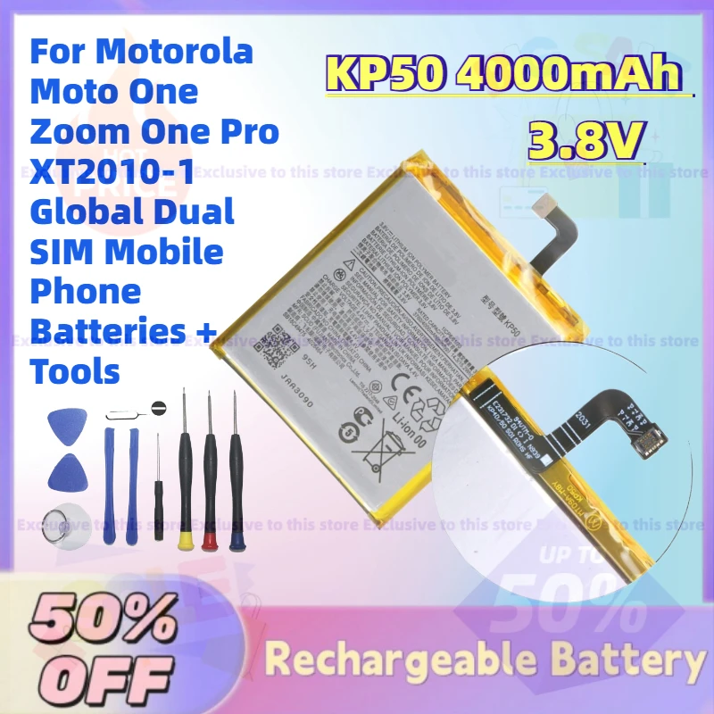

KP50 4000mAh 3.8V Replacement Battery for Motorola Moto One Zoom One Pro XT2010-1 Global Dual SIM Mobile Phone Batteries + Tools