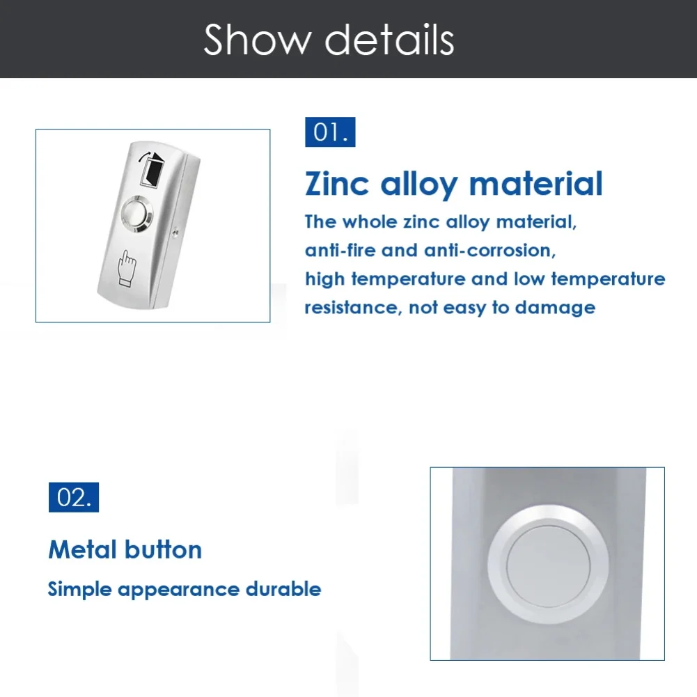 For Surface Mounted Stainless Steel Door Push Button Switch with Narrow Frame Design 8.2 x 3.2 x 2.2 cm for Indoor Entry Points