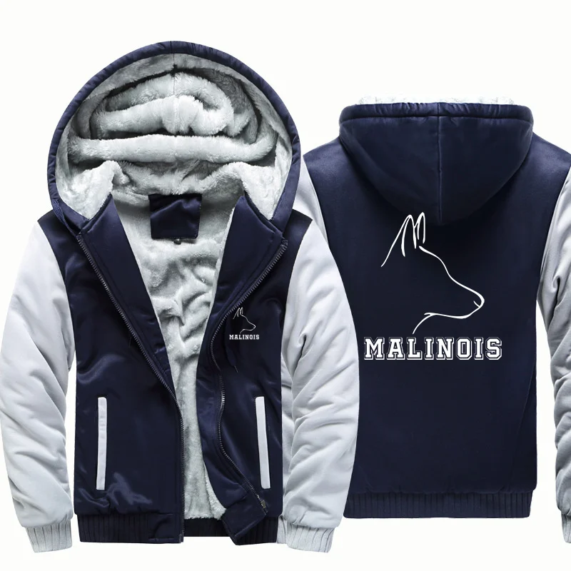 Harajuku Hooded Man Hoodies Sweatshirts Silly Dog Belgian Malinois Fleece Warm Wool Thick for Men Jackets Coat