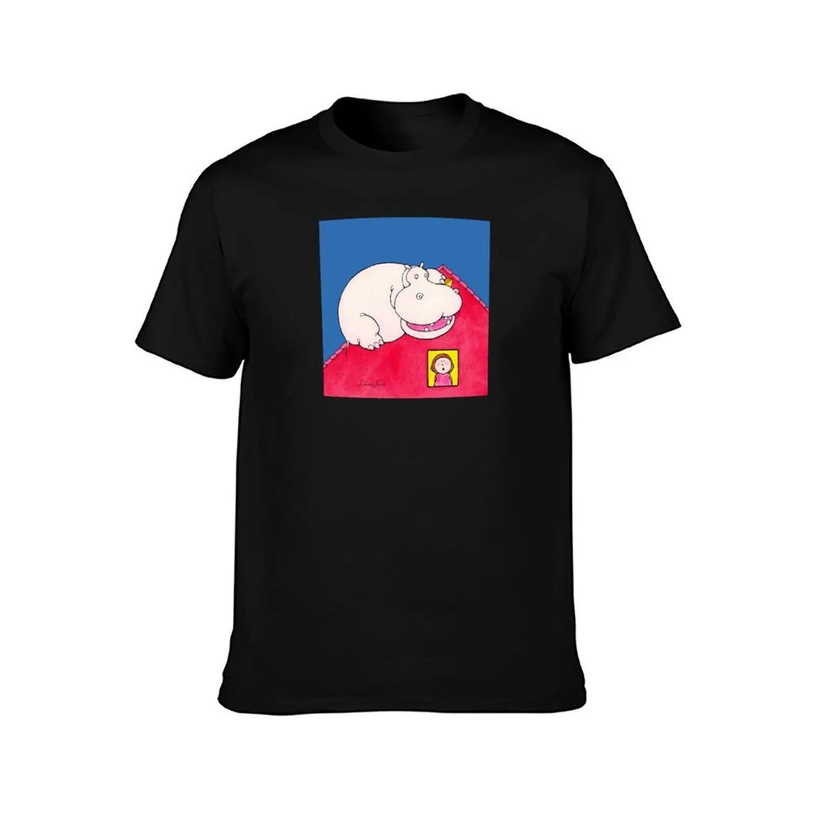 Hippopotamus on Our Roof T-Shirt Big Size Short Sleeve Tee for Men T-Shirt