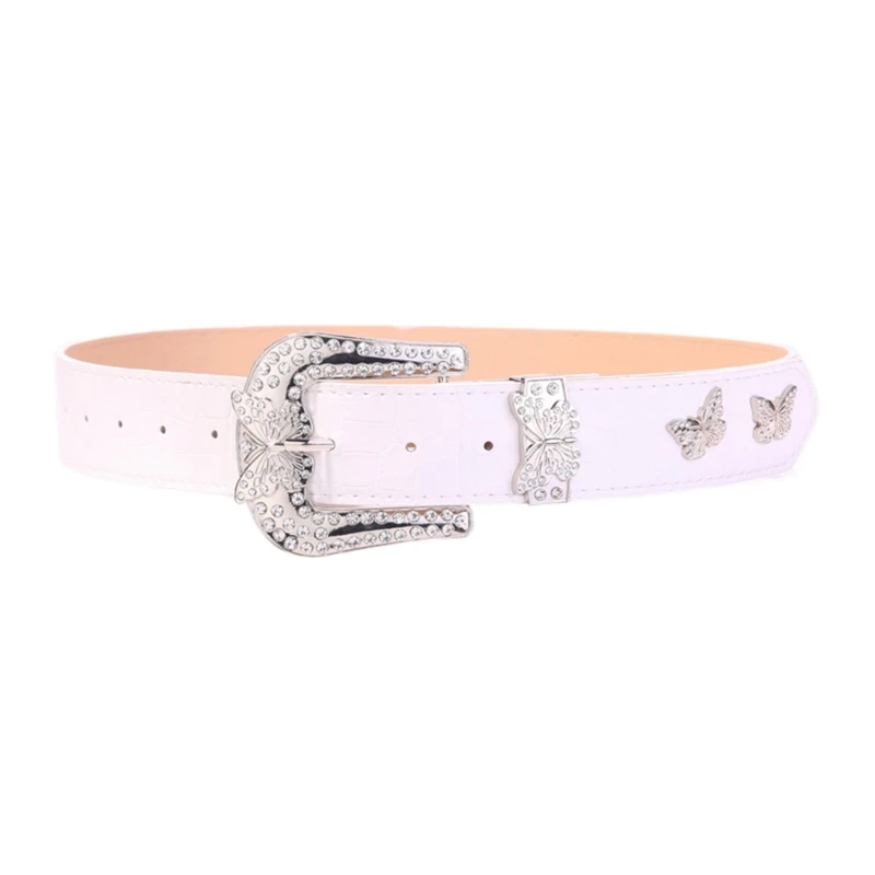 

Comfortable Adult Waist Belt with Diamond Bowknot Decors Adjustable Waistband Wear Resistant PU Belts for Rock Fan