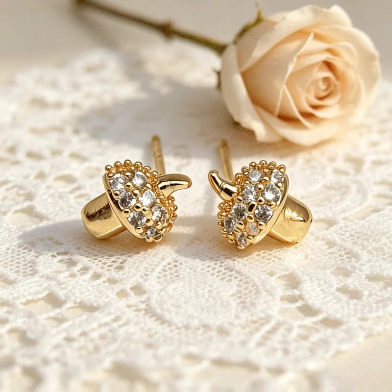 Gold Tone Shiny Colorful Crystal Mushroom Stud Earrings Women's Cute Sweet Small Delicate Mushroom Fashion Jewelry Gift