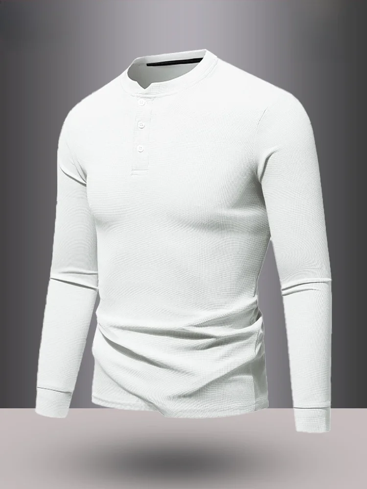 

Sport Fitn Long Sve T-irt Men's Spring Autumn High Elastic Tee Button f High Collar Sweatirt Base irt