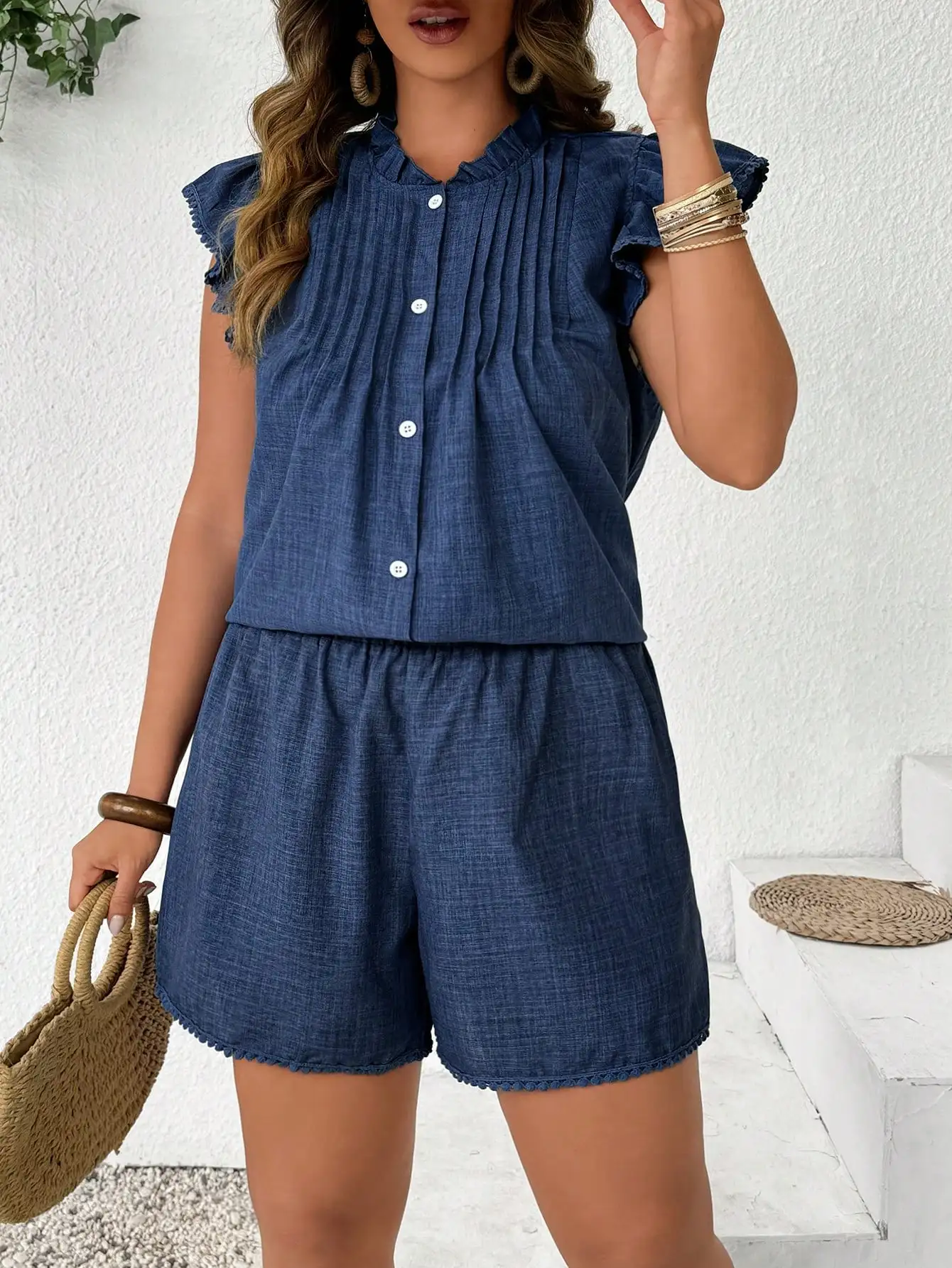 

Комплект из 2 предметов: повседневный ретро-комплект с плиссированными рукавами-флейт и рюшами