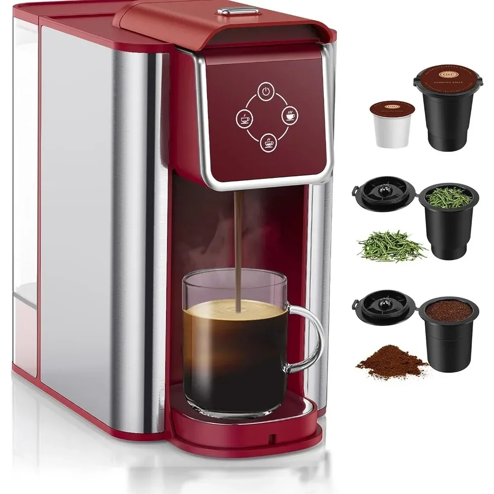 Coffee Maker for K-Cup Capsule, Ground Coffee, and Leaf Tea with 6-10 oz Cup Size, 50 oz Removable Water Reservoir, Red