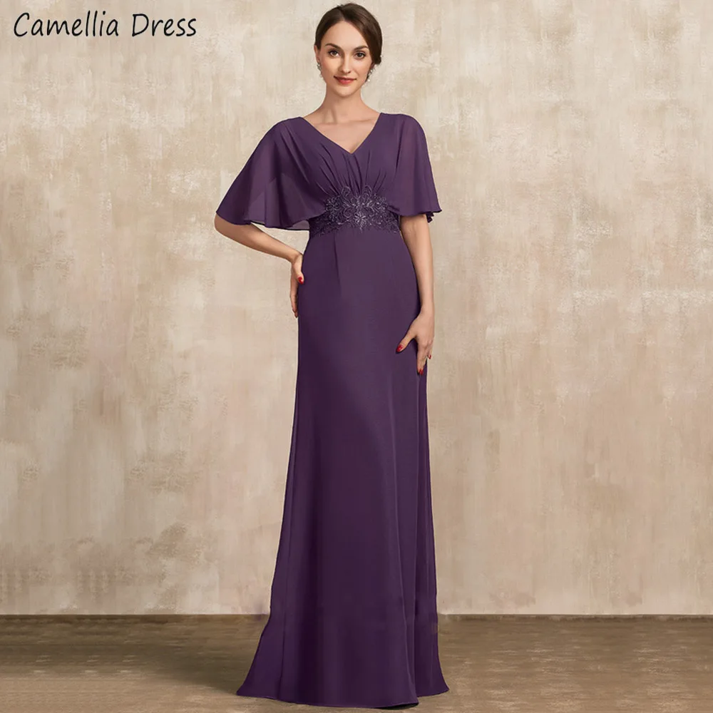 Demure-Vestidos De sirena para madre, vestido Formal De manga corta con cuello De pico, apliques De lentejuelas De encaje, Vestidos De Ocasión Formales