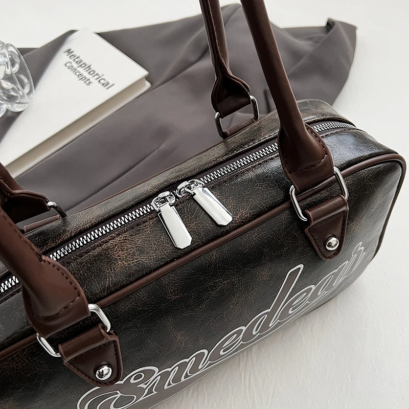 MOODS Retro Bowling Shoulder Bags For Women Letter Print Solid Color Long Handle Boston Bag 2025 Latest Luxury Designer Handbags