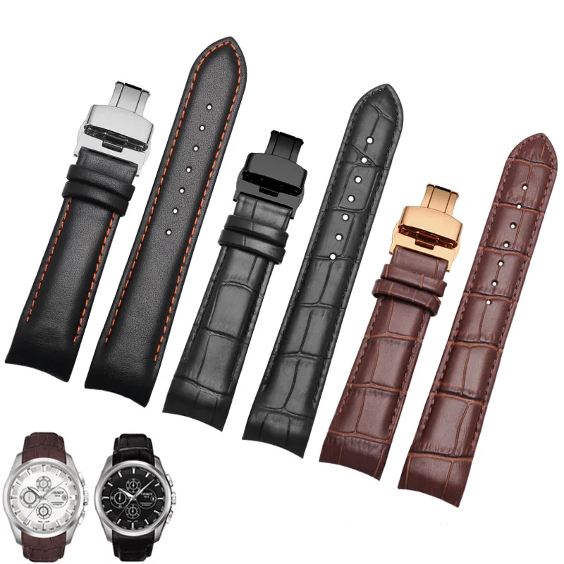 

Suitable For Tissot Kutu T035 Genuine Leather Watchband 1853 Arched CowLeather Butterfly Clasp Men's and Women's Watch Chains