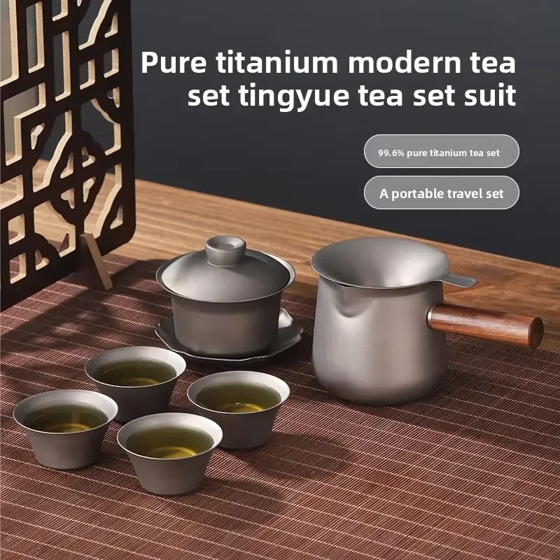 Portable Pure Titanium Tea Set Outdoor Kung Fu Teapot Cup Modern Simple Chinese Style Household High End Moonlight Design