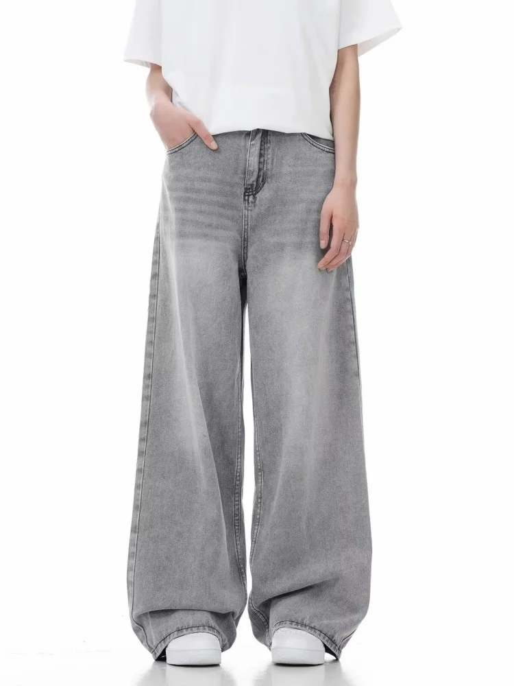 Women\'s Grey Vintage Jeans High Street Denim Trouser Casual Goth Pants High Waist Straight Streetwear Baggy Hosen Female Y2K