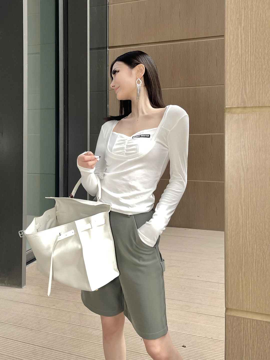 

ChiclyNana High Waist Straight Leg Casual Pants Street Sle Faionable Five-Quarter orts Korean Commute Sle Summer Coll...