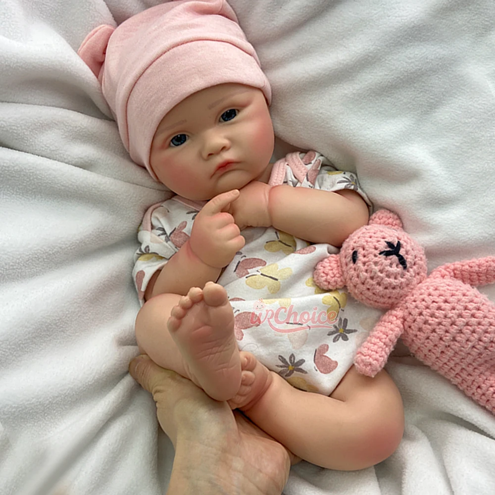 18" Chubby Full Solid Soft Silicone Reborn Baby Girl Open Mouth Newborn Lifelike Details Doll Exquisite Texture For Kids Toy