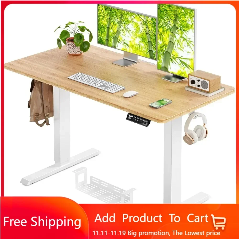 

Whole Piece Standing Desk with Bamboo Desktop, Adjustable Stand Up Desk for Home Office