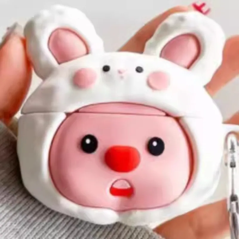 Hello Kitty Bluetooth Headphone Protective Case 3D Cartoon White Rabbit Beaver with Keychain Suitable for Airpods Airpods Pro