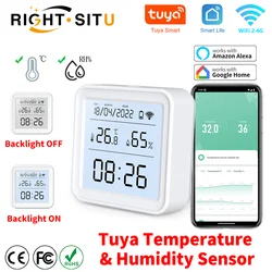 Sensor inteligente de temperatura y humedad con WIFI, higrómetro, termómetro con retroiluminación, compatible con Alexa y asistente de Google, Tuya