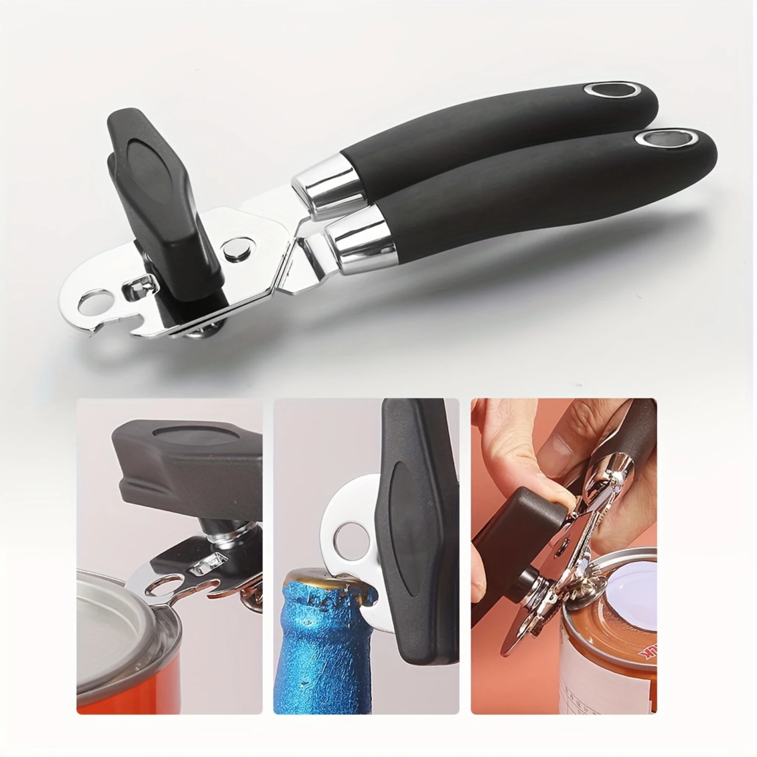 

Stainless Steel Manual Can Opener - Multifunctional Heavy-Duty Kitchen Tool with Ergonomic Handles and Ultra-Sharp Cutting Blade