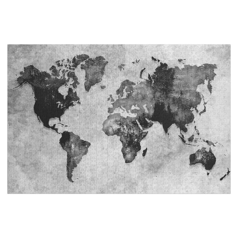 map black and white #map #world Jigsaw Puzzle Woods For Adults Wooden Adults Customized Photo Puzzle