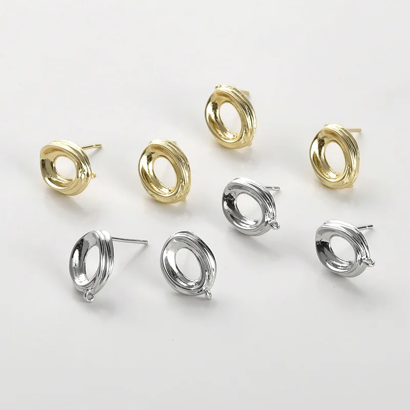 Copper Plated 14k Real Gold Color Retention Hollow Oval Stud Earrings DIY Handmade Earrings Accessories Material