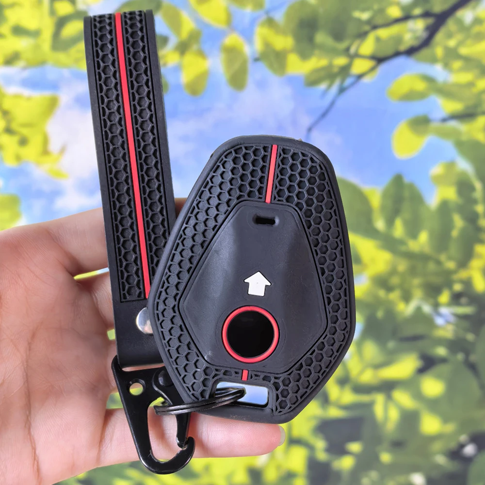 Honeycomb Red Stripe Silicone Key Cover With Keychain For BMW R1300GS R1300 1300GS 2025 R1250GS R1250 ADV Motorcycle Remote Fob