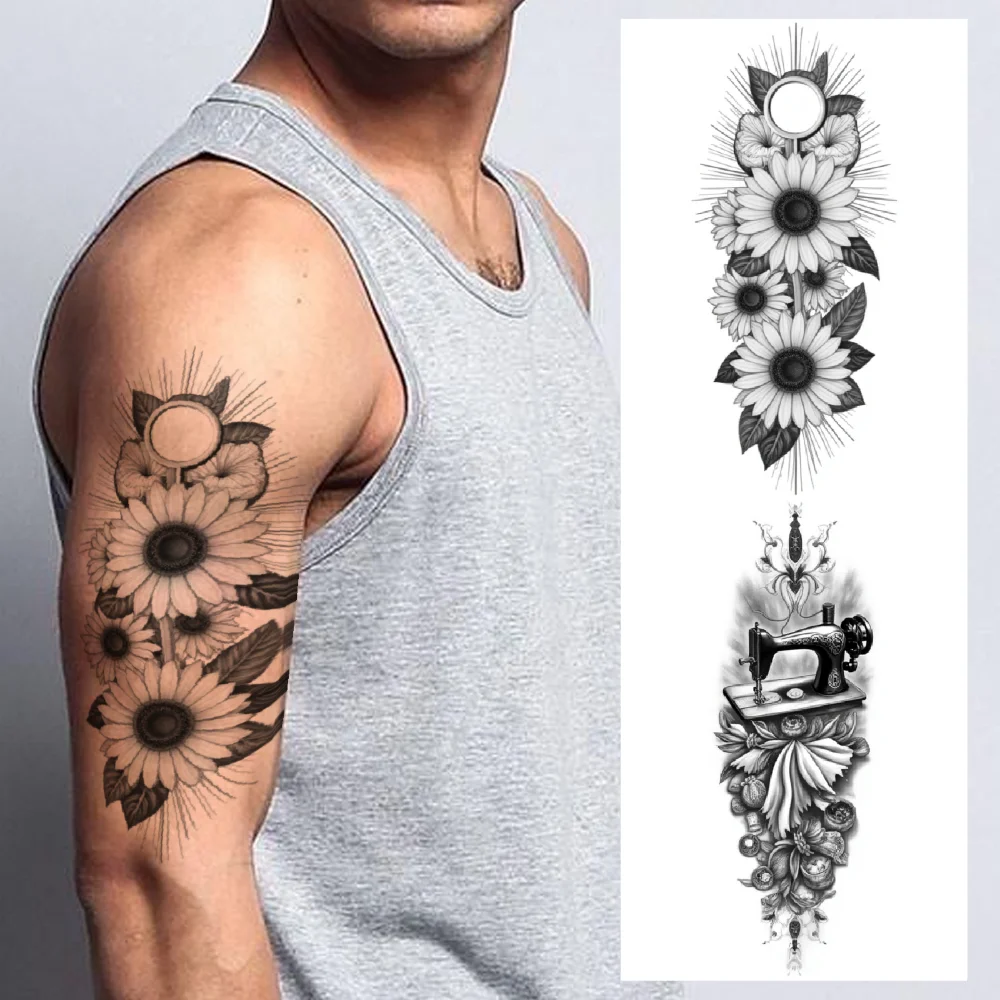 

3pcs Temporary Tattoo Black And Grey Realism Compass Maps Tattoo For Thighs Women Arms