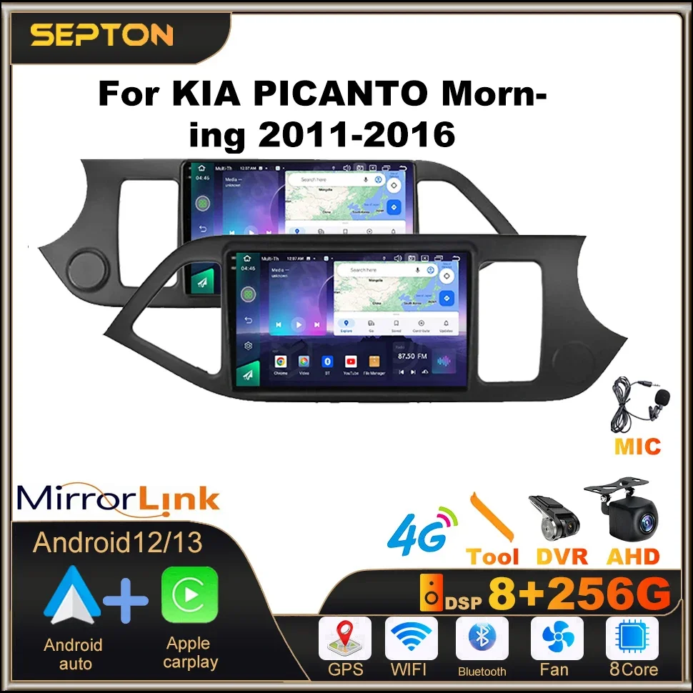 

SEPTON Android 12 8+128G Car Stereo Radio for KIA PICANTO Morning 2011-2016 Multimedia Video Player Carplay Auto GPS Head Unit