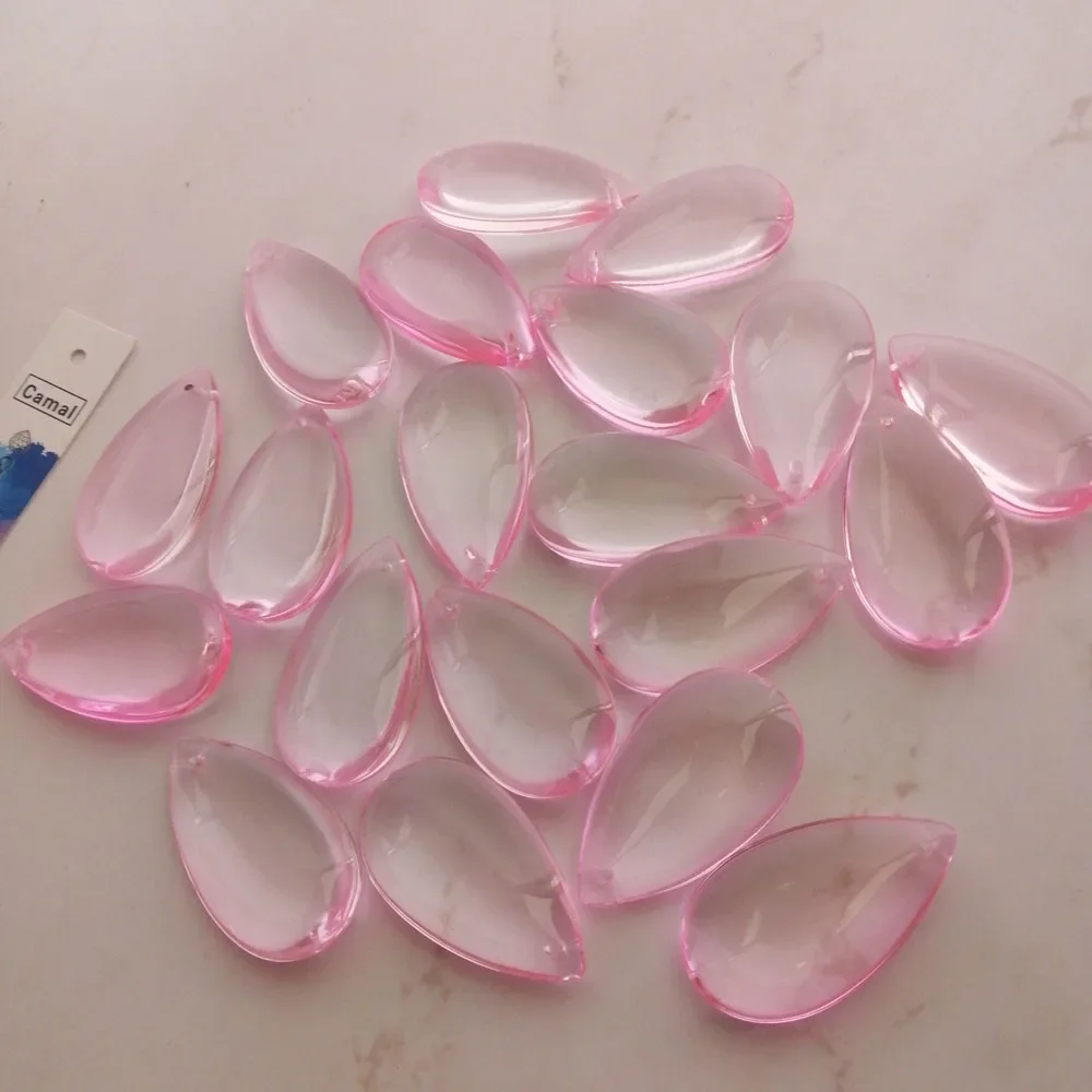 Camal  Crystal Smooth Teardrop Beads 10pcs 36mm Pink Prisms Pendant Lamp Chandelier Hanging Ornament Wedding Home Jewelry Craft