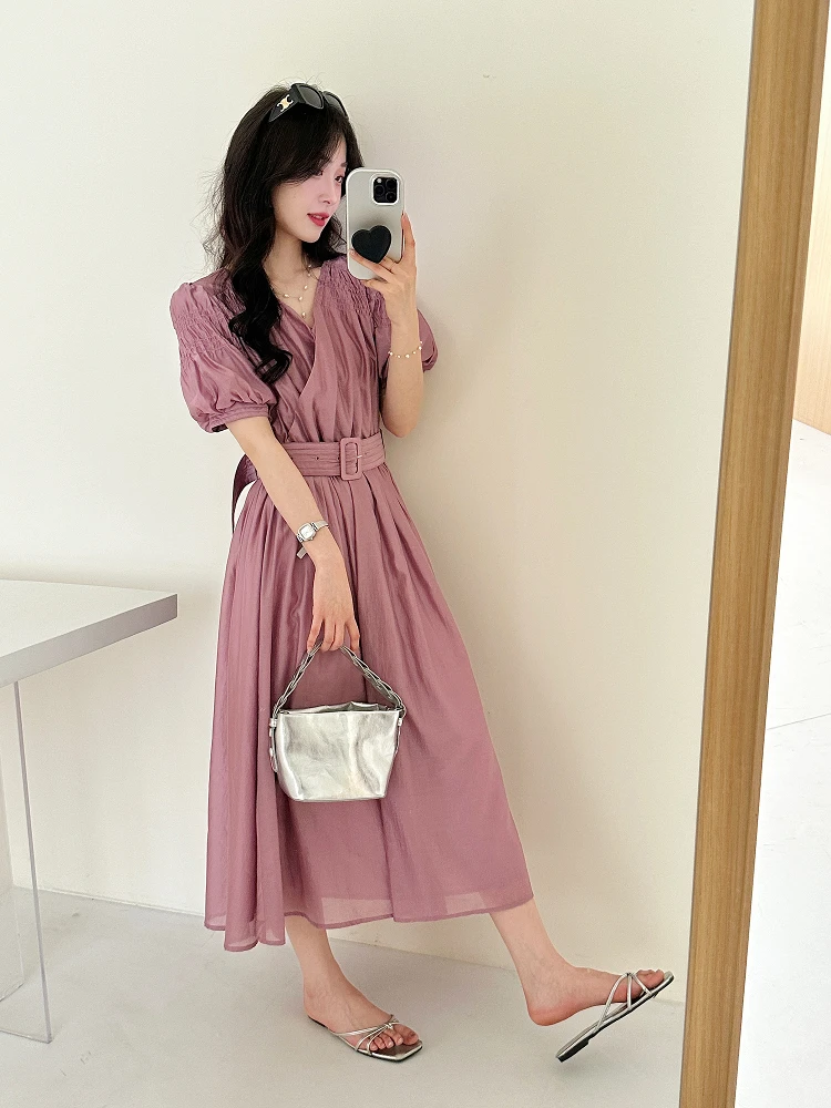 

SweetAnnie Purple 2026 Весна-Лето Женская юбка в японском стиле с V-образным вырезом, пышная, с завышенной талией