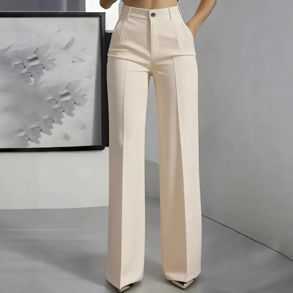 Women Suit Pants Women’s High Waist Suit Pants with Button Zipper Closure Wide Leg Dress Trousers Solid Color for Commuting