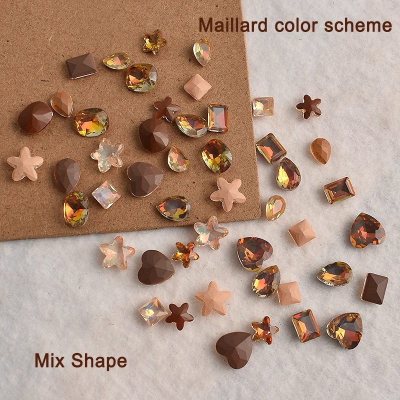 Mocha Maillard Mixed Shape Nail Art Rhinestone  Brown Sharp Bottomed Crystal Glass Manicure Decoration 30/100PCS