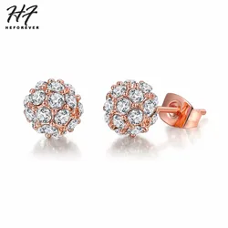 Geometric Crystal  Lucky Ball Stud Earrings for Women Rose Gold Color Earing Fashion Jewelry Party Xmas Gift E380