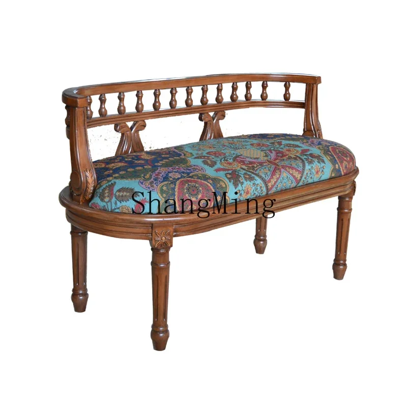 CL solid wood sofa chair single retro leisure villa living room backlazy chair fabric shoe changing stool