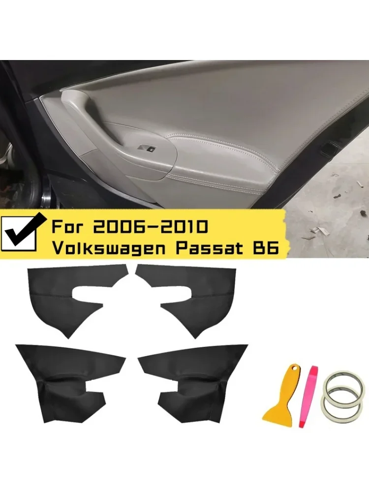Dla 2006-2010 Volkswagen Passat B6 Pokrywa panelu podłokietnika drzwi 4 drzwi Samochód Czarny skórzany podłokietnik z mikrofibry Auto Interior — 2
