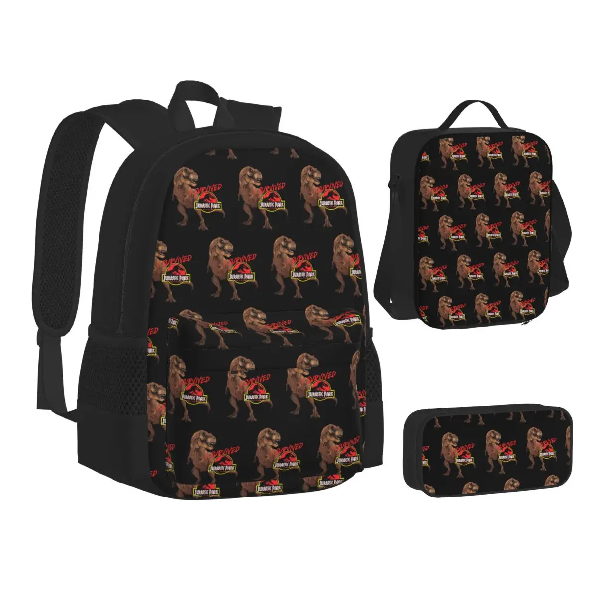 

I Survived Jurassic Park Backpacks Boys Girls Bookbag Students School Bags Kids Rucksack Lunch Bag Pen Bag Three-Piece Set