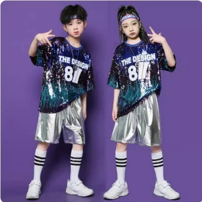 Children's Jazz hip-hop costumes studio model catwalk host fashion sequined suit Children's shelves drums Cheerleading costumes