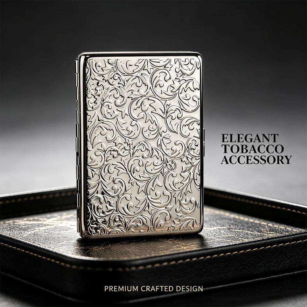 

Classic Prince Metal Cigarette Case Silver Tone Engraved Floral Design Pocket-Friendly Retro Style Durable Gift for Smokers