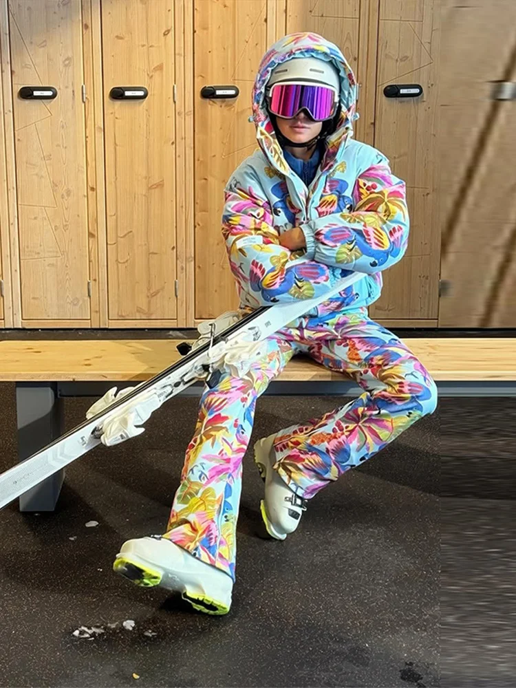 Casual Printed Women's Ski Coat Jumpsuits Suit Hooded Zippers Thicken Lady Ski Suits 2026 Autumn Winter Female Outfits New