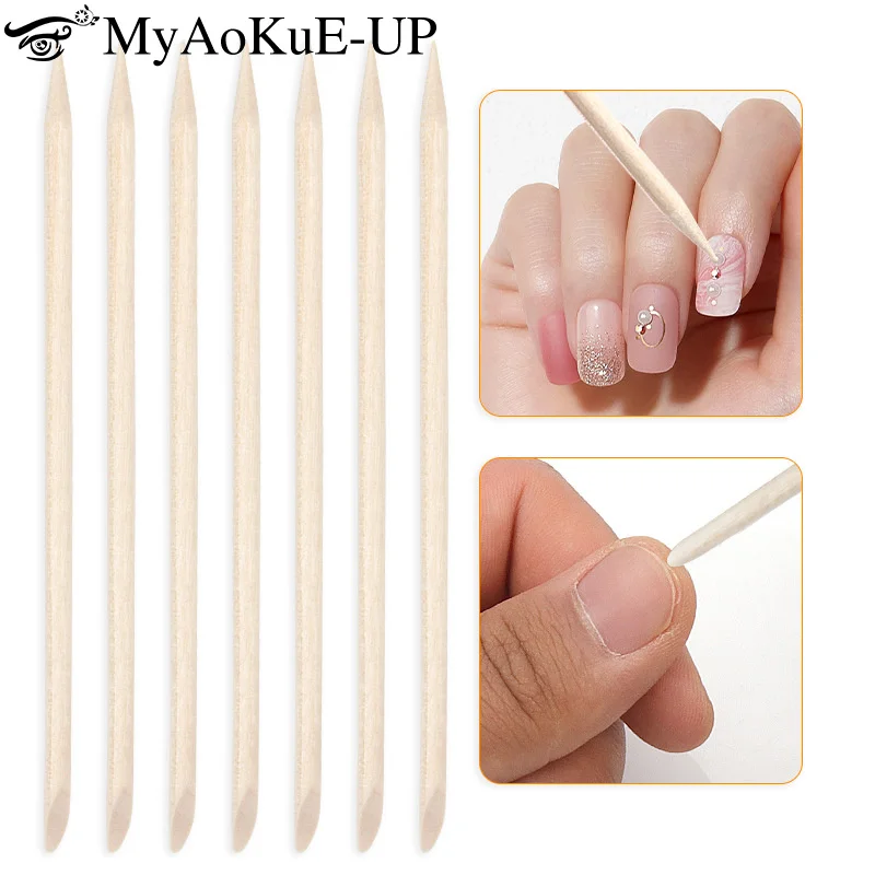 100pcs Nail Cuticle Pusher Orange Wood Sticks Nail Manicures Remover Wooden Design Nail Gel Polish Drawing Stick for Nail Art