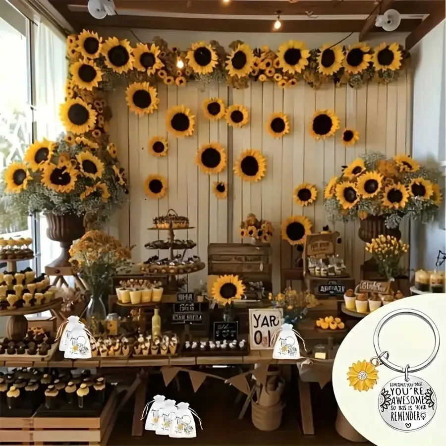 1/5/10/20/50/100pcs Gift for Her/Him: Set of 36 Pieces/12 Sets of Motivational Sunflower Keychains with the Message “You’re Awes