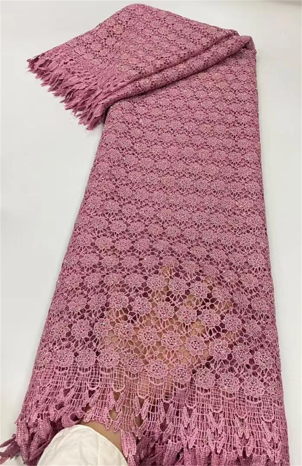 

2025 African Nigerian High Quality Lace Fabric Embroidery Tulle Wedding Party Dress Guipure Water Soluble Sequins 5Yards JL459