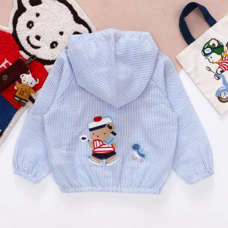 Children\'s Jackets Cartoon Navy Bear Sailboat Embroidered Coat Baby Cardigan Summer Air-conditioned Clothing Sunscreen Jacket