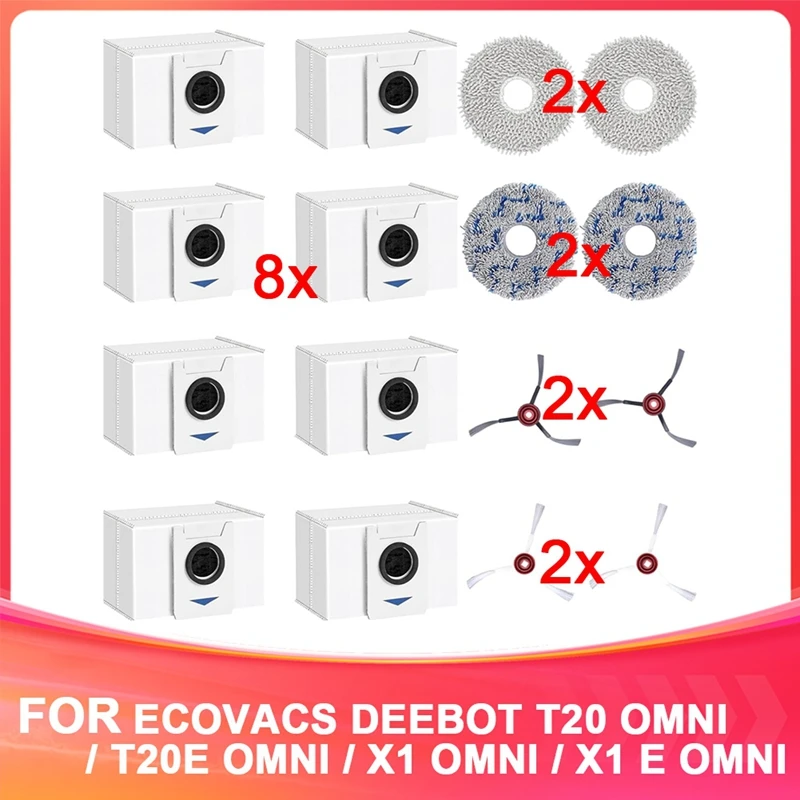 HOT! Accessories Kit For Ecovacs Deebot T20 Omni / T20e Omni / X1 Omni Robot Vacuum Cleaner,Dust Bags,Side Brushes,Mop Cloth