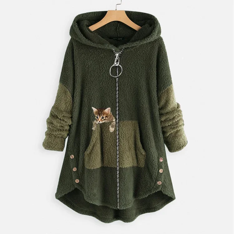 Plus Size Spring Autumn Fashion Women Coat Loose Plush Ladies Solid Color Wide Brim Clothing Street Style