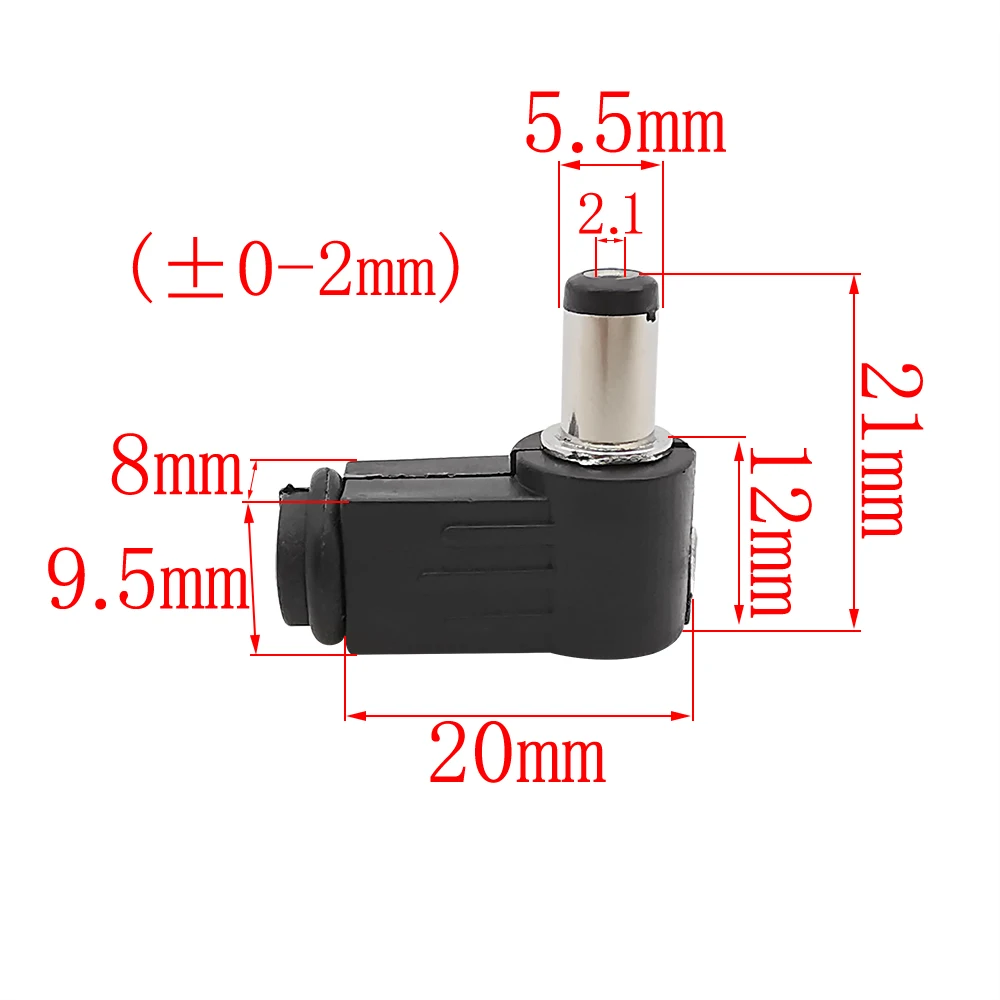 Right Angle 5.5mm x 2.1mm DC Power Male Plug Soldering Adapter Connector 5.5*2.1mm 90 Degree DC Plugs Socket Assembly Connectors