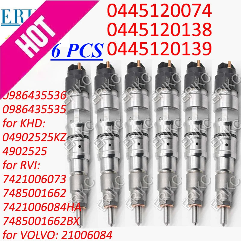 

6PCS 0445120138 0445120139 Auto Diesel Injector 0445120074 for RENAULT VOLVO 21006084 KHD 4902525 7421006073 0986435536